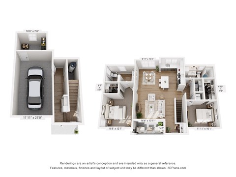 Floor plan for 2 beds, 2 baths, 1403 sqft